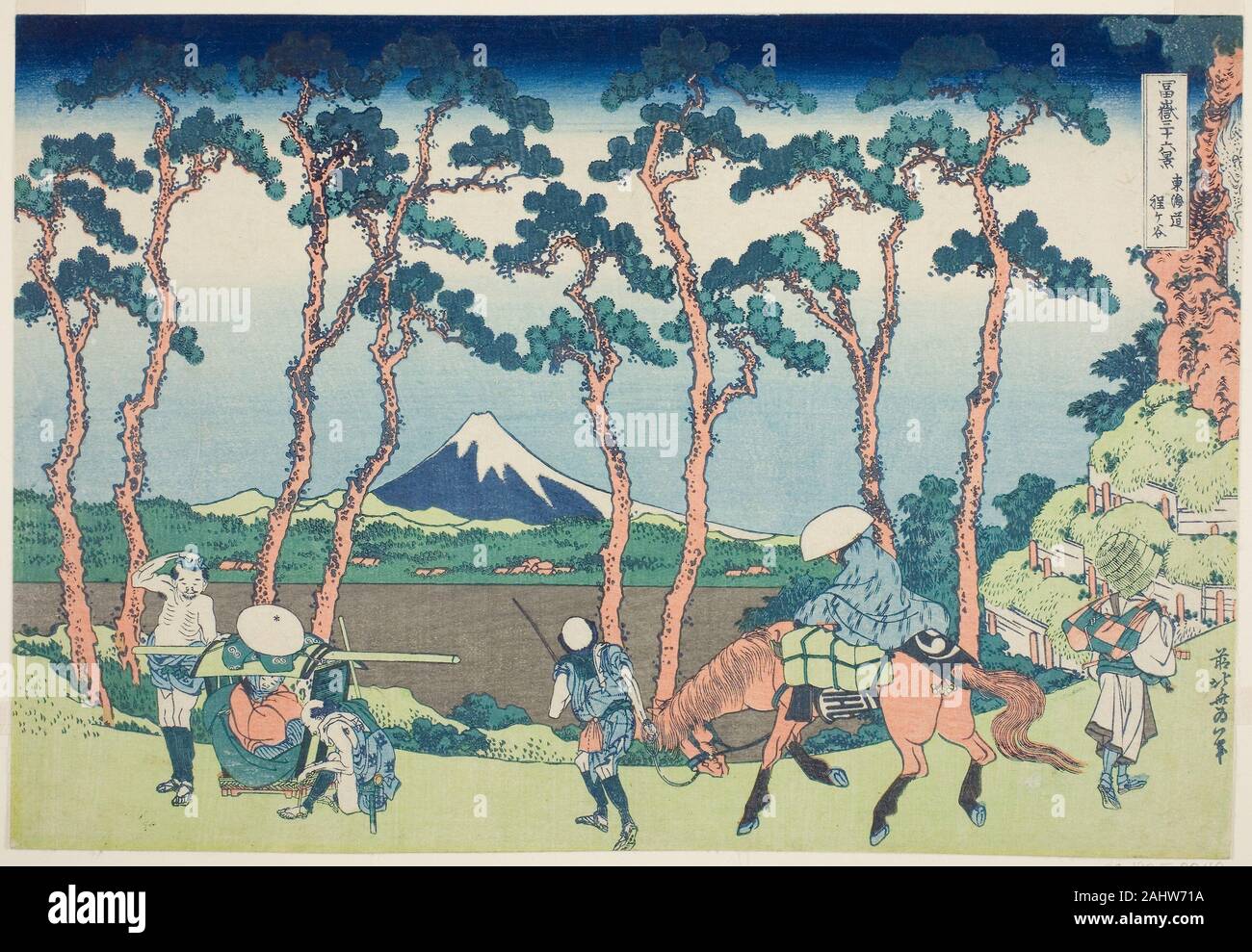 Katsushika Hokusai. Tokaido Hodogaya, from the series Thirty-six Views of Mount Fuji (Fugaku sanjurokkei). 1825–1838. Japan. Color woodblock print; ōban Stock Photo