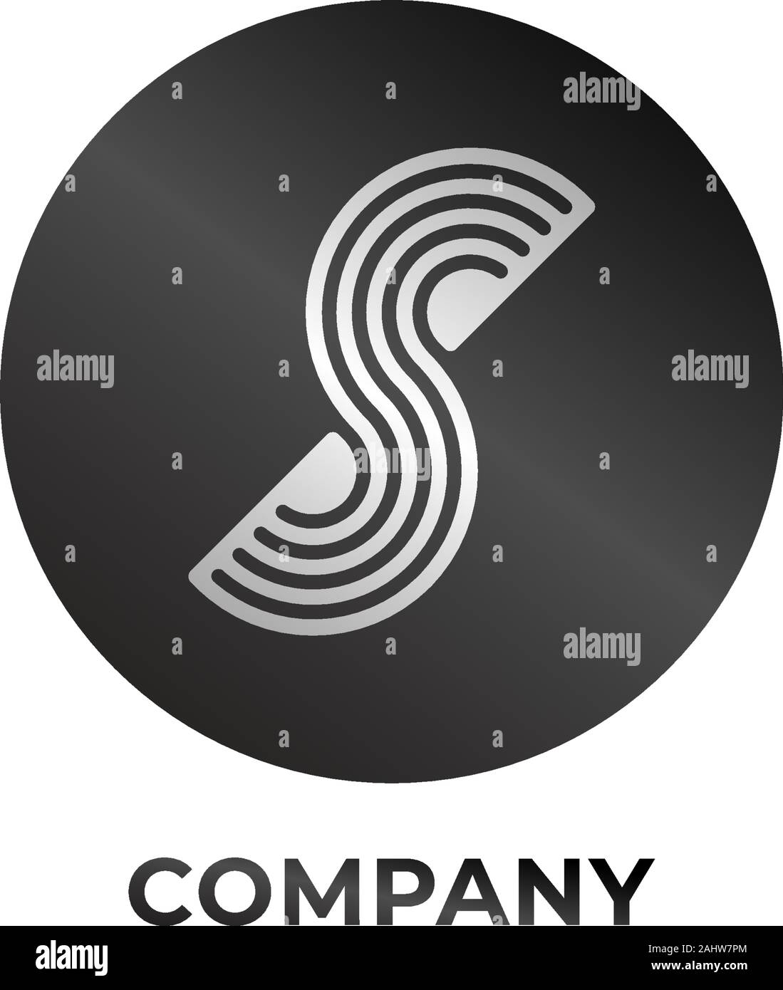 Letter S Alphabet Company Logo Design Template, Wave Line Logo Concept, Black and White, Lineart Style Design, Monogram, Ellipse Rounded Shape, EPS 10 Stock Vector