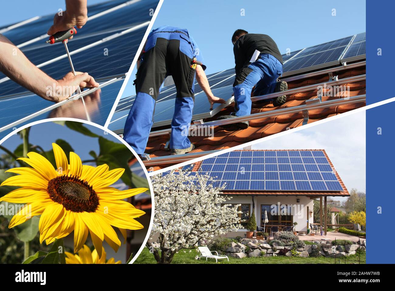 Collage, solar offer and installation Stock Photo