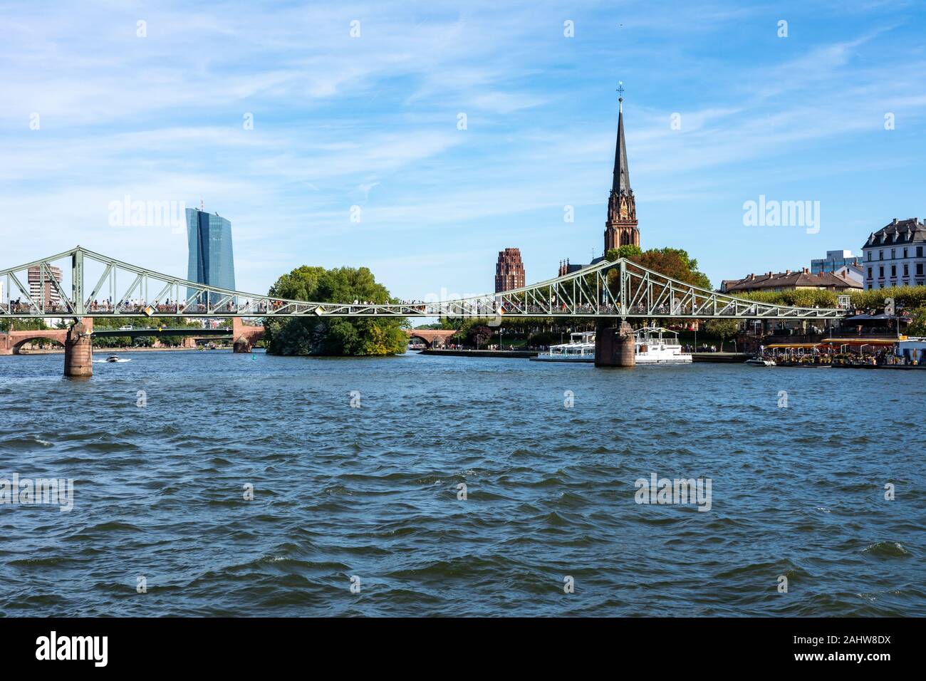 Waterfront of Main River in Frankfurt (Germany) Stock Photo