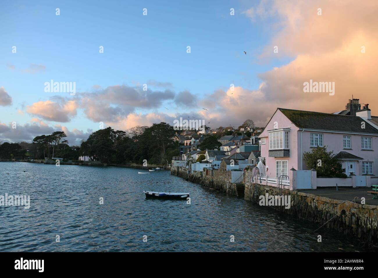 Flushing from the Quay, Penryn River, Cornwall Stock Photo