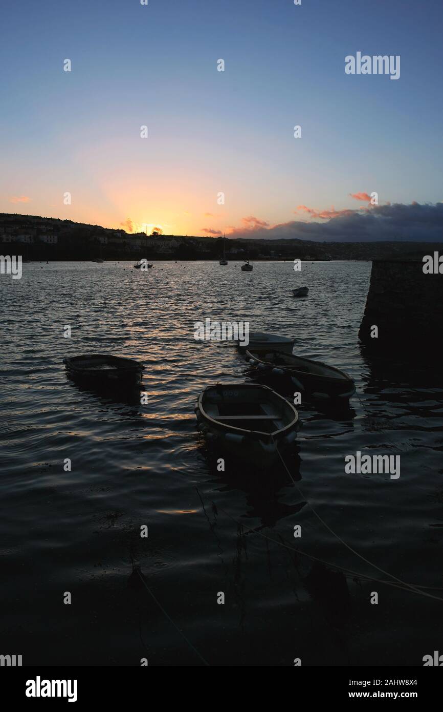 Sunset on the Penryn River from Flushing, Cornwall, UK Stock Photo
