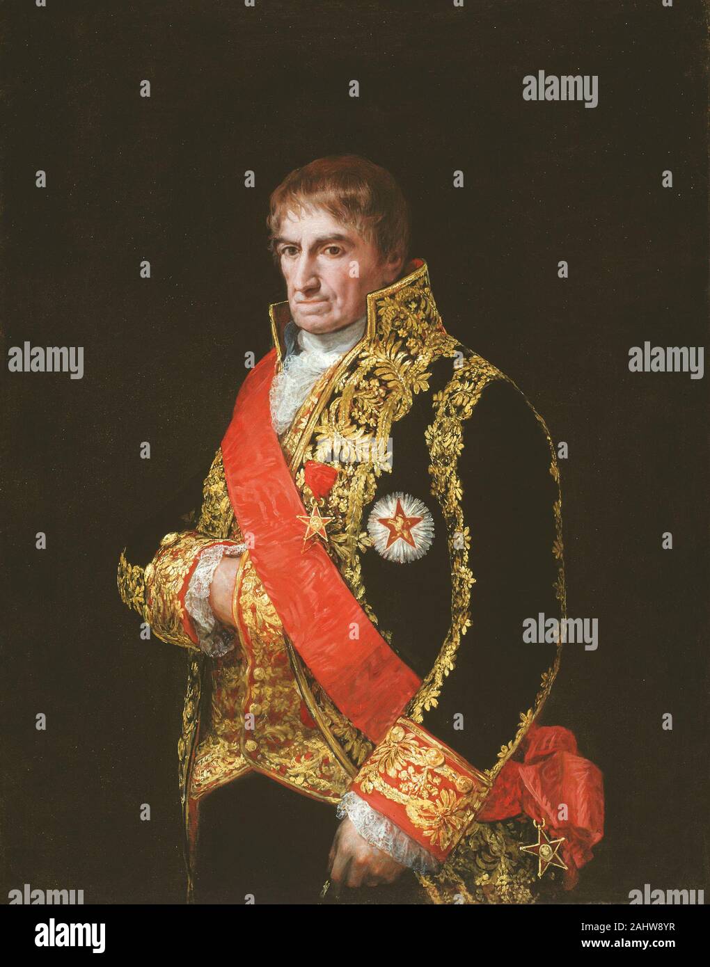 Francisco José de Goya y Lucientes. Portrait of General José Manuel Romero. 1805–1815. Spain. Oil on canvas The early 19th century was a troubled time in Spain. After Napoleon placed his brother, Joseph Bonaparte, on the Spanish throne in 1808, the people rose up in rebellion, eventually driving the French out with the help of the British army. Although his own sentiments were patriotic and liberal, Francisco de Goya dutifully fulfilled his obligations as first painter to the king. This is a portrait of José Manuel Romero, a minister under Joseph Bonaparte, although the degree to which the man Stock Photo