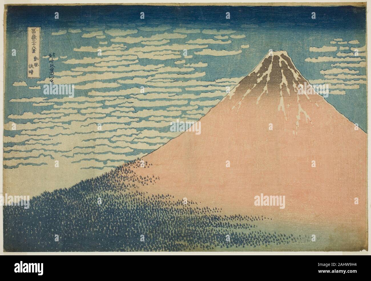 Katsushika Hokusai. A Mild Breeze on a Fine Day (Gaifu kaisei), from the series Thirty-six Views of Mount Fuji (Fugaku sanjurokkei). 1825–1837. Japan. Color woodblock print; oban Stock Photo