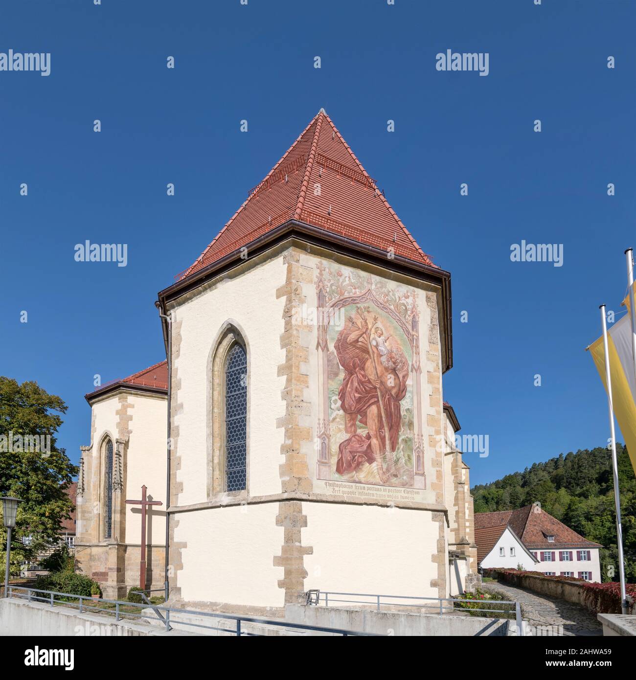 painted apse of 'Heilig Kreuz' Baroque church, shot  in summer bright light at Horb am Neckar, Baden Wuttenberg, Germany Stock Photo