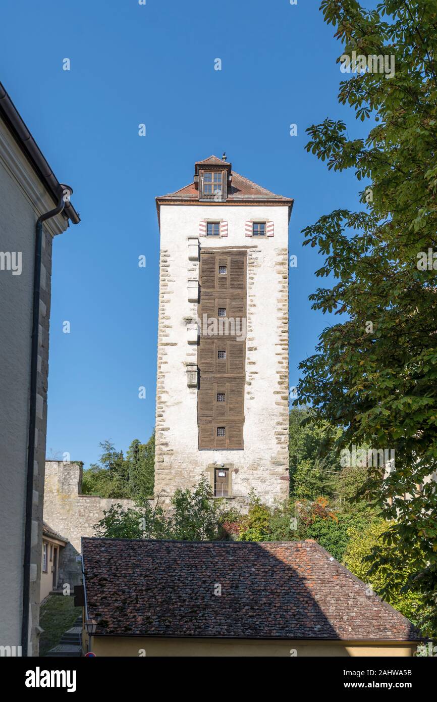 picturesque medieval 'Ihlinger' tower at touristic historical little town , shot  in summer bright light at Horb am Neckar, Baden Wuttenberg, Germany Stock Photo