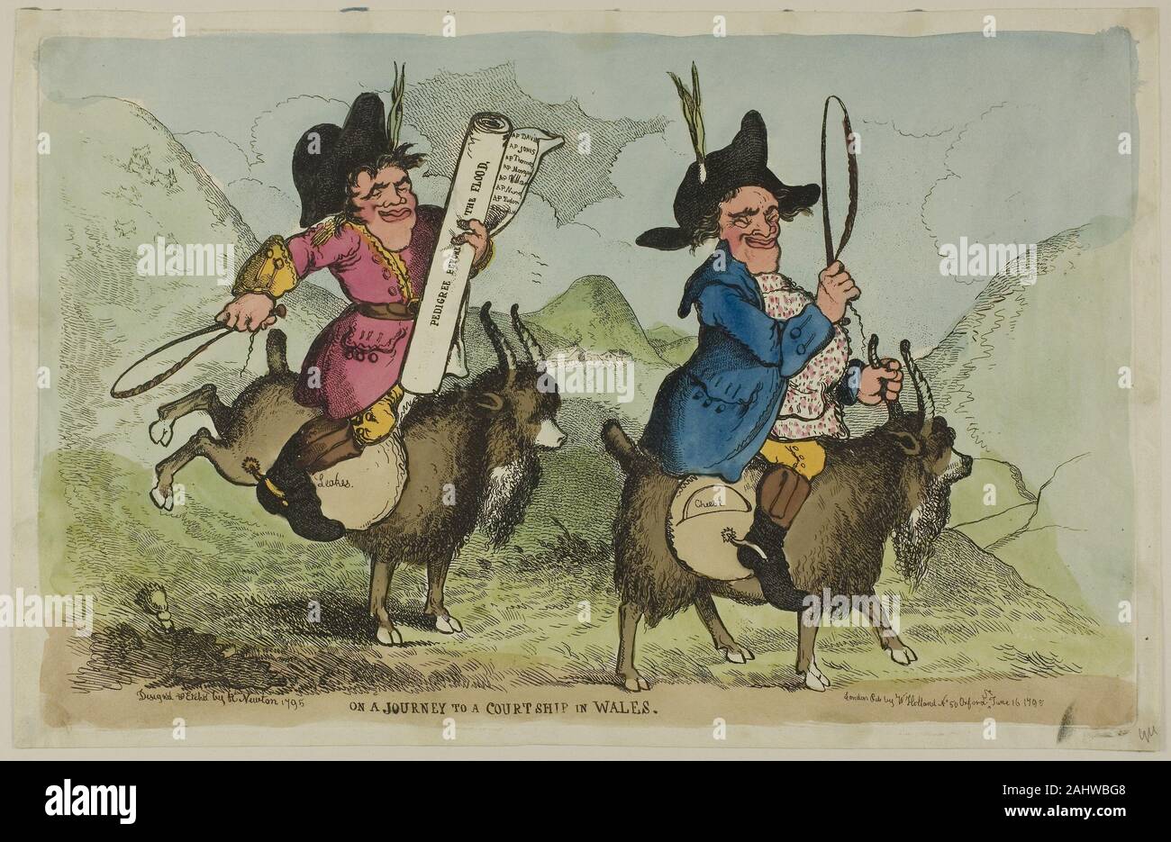 Richard Newton. On a Journey to a Courtship in Wales. 1795. England. Hand-colored etching on paper Stock Photo
