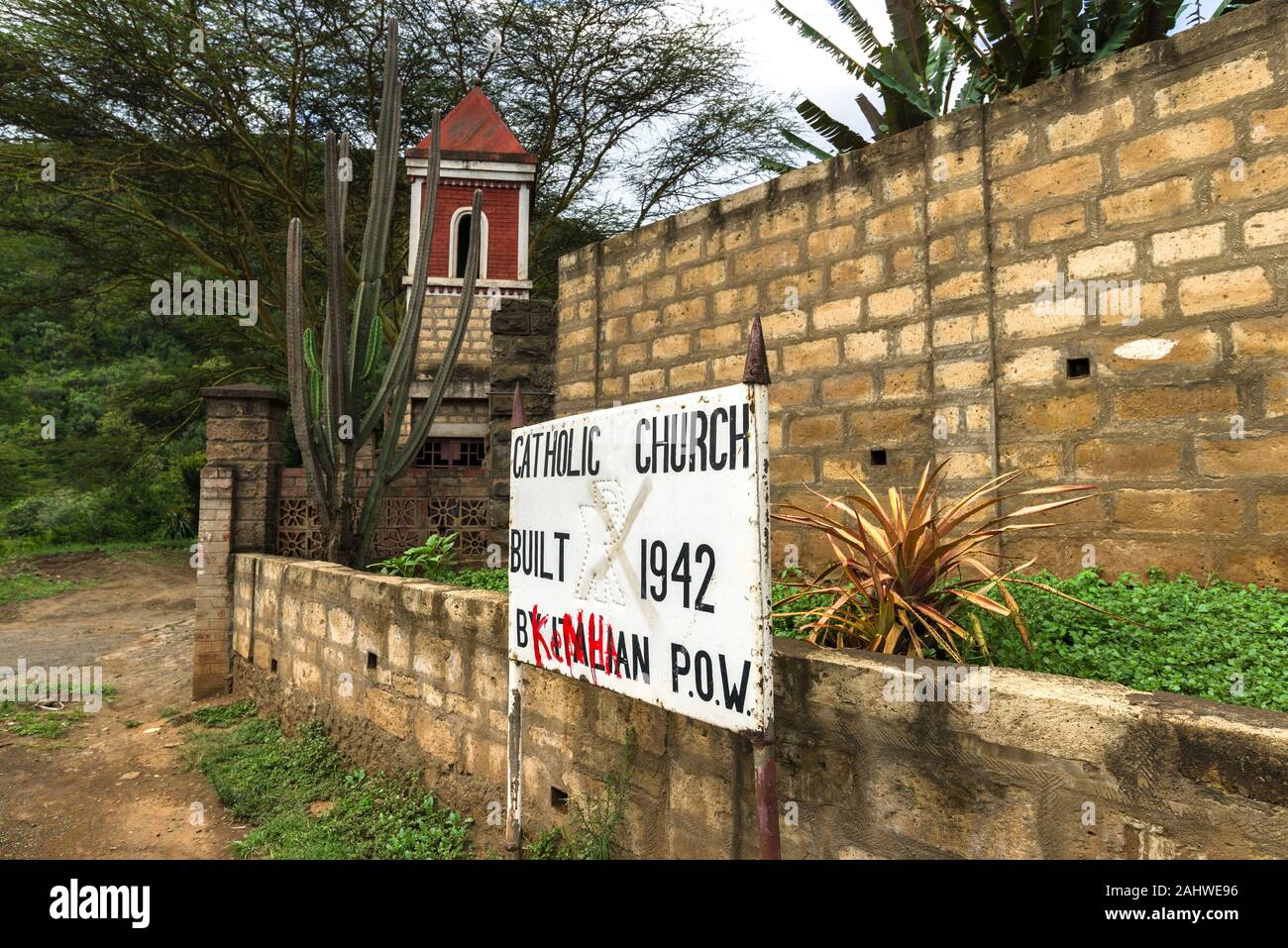 Exterior view of Mai Mahiu Catholic church built by Italian prisoners of war in 1942, Rift Valley, Kenya Stock Photo