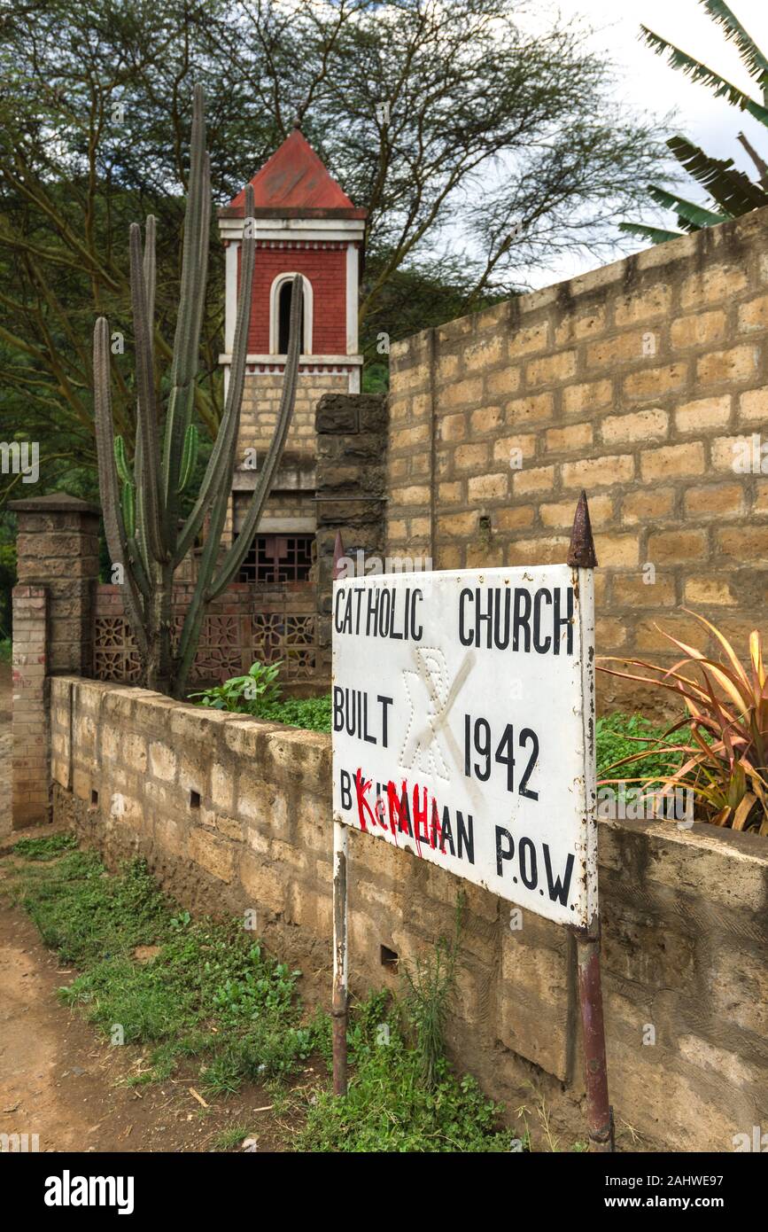 Exterior view of Mai Mahiu Catholic church built by Italian prisoners of war in 1942, Rift Valley, Kenya Stock Photo