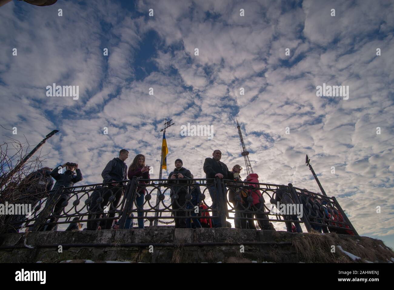 Lviv, Ukraine - March 25, 2018: people tourists at city landmark Stock Photo