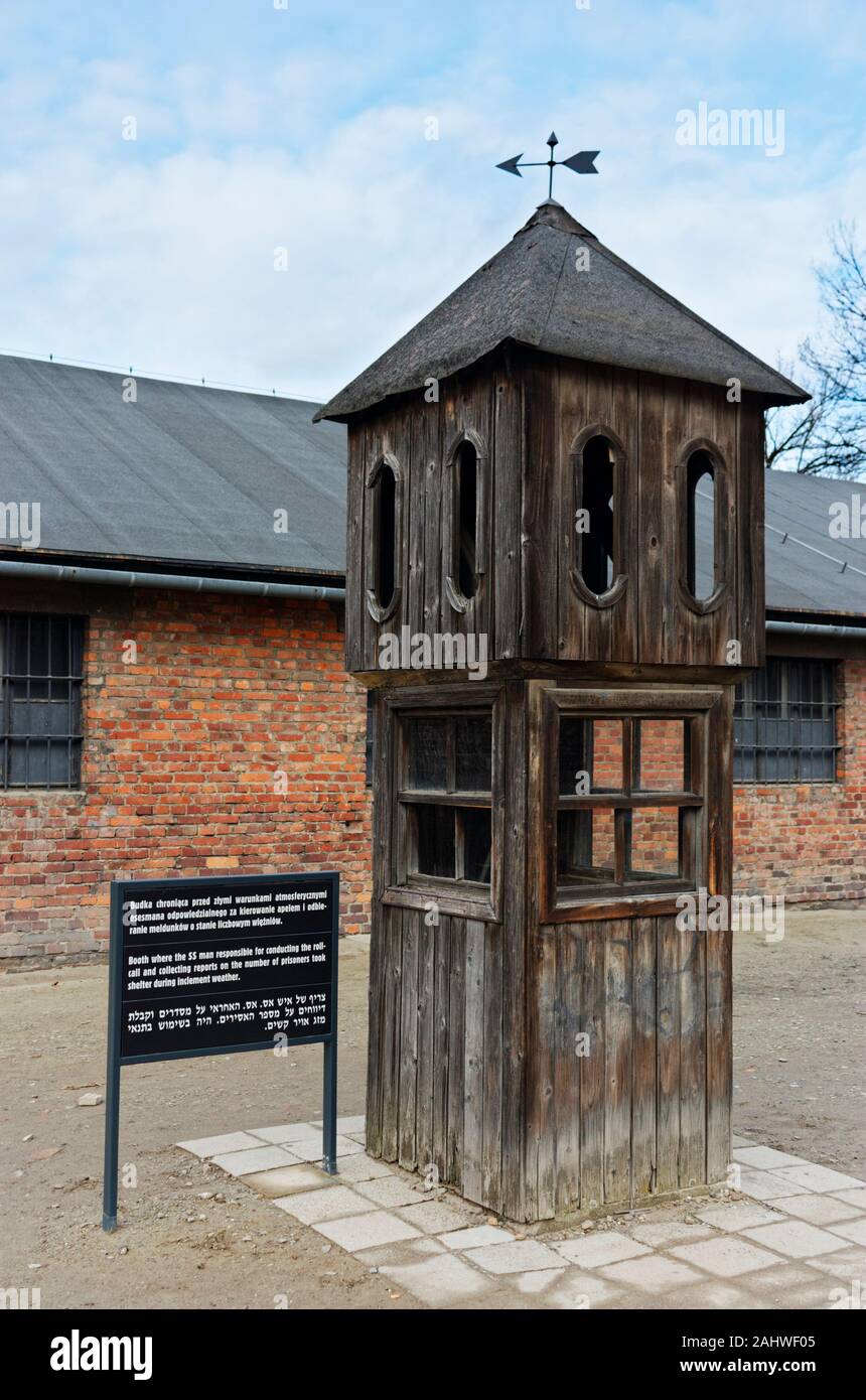 Wooden shelter for SS guards at Auschwitz concentration camp, Oświęcim, Poland Stock Photo