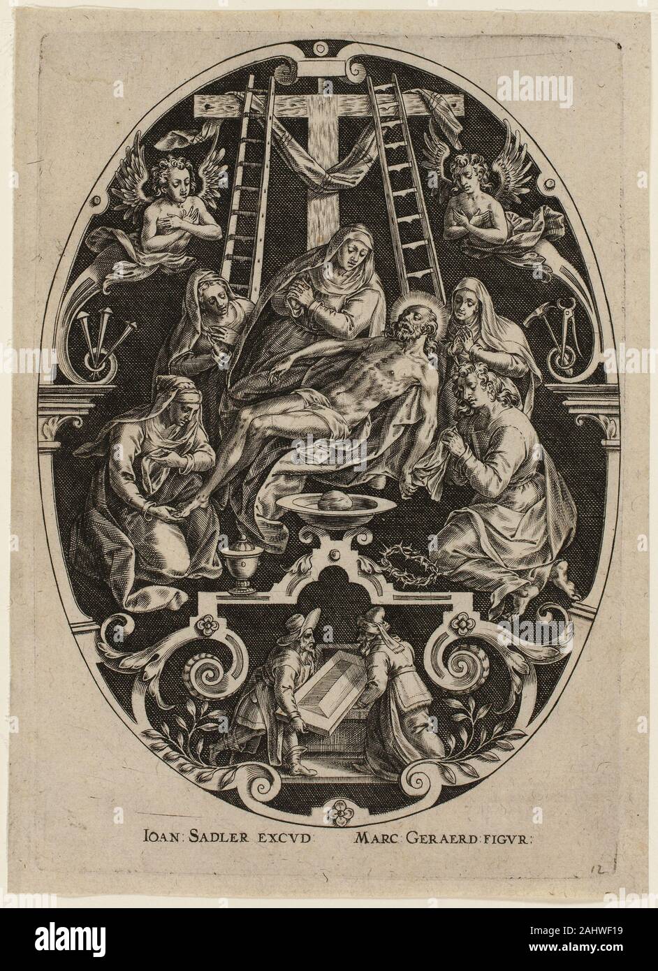 Jan Sadeler, the Elder. Lamentation, from Passion of Christ. 1570–1600. Flanders. Engraving in black on cream laid paper Stock Photo