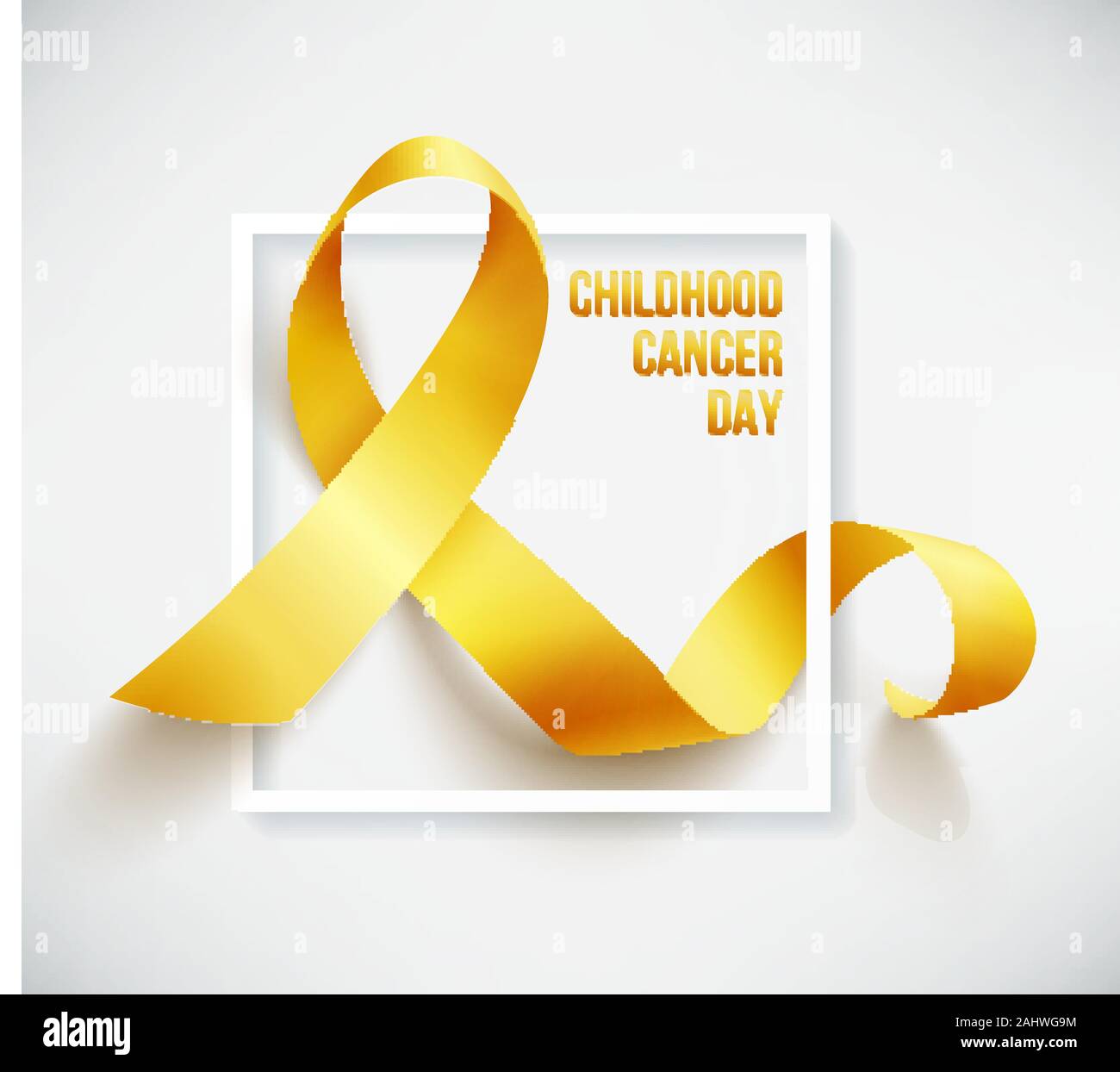 Realistic gold ribbon, childhood cancer awareness symbol, vector