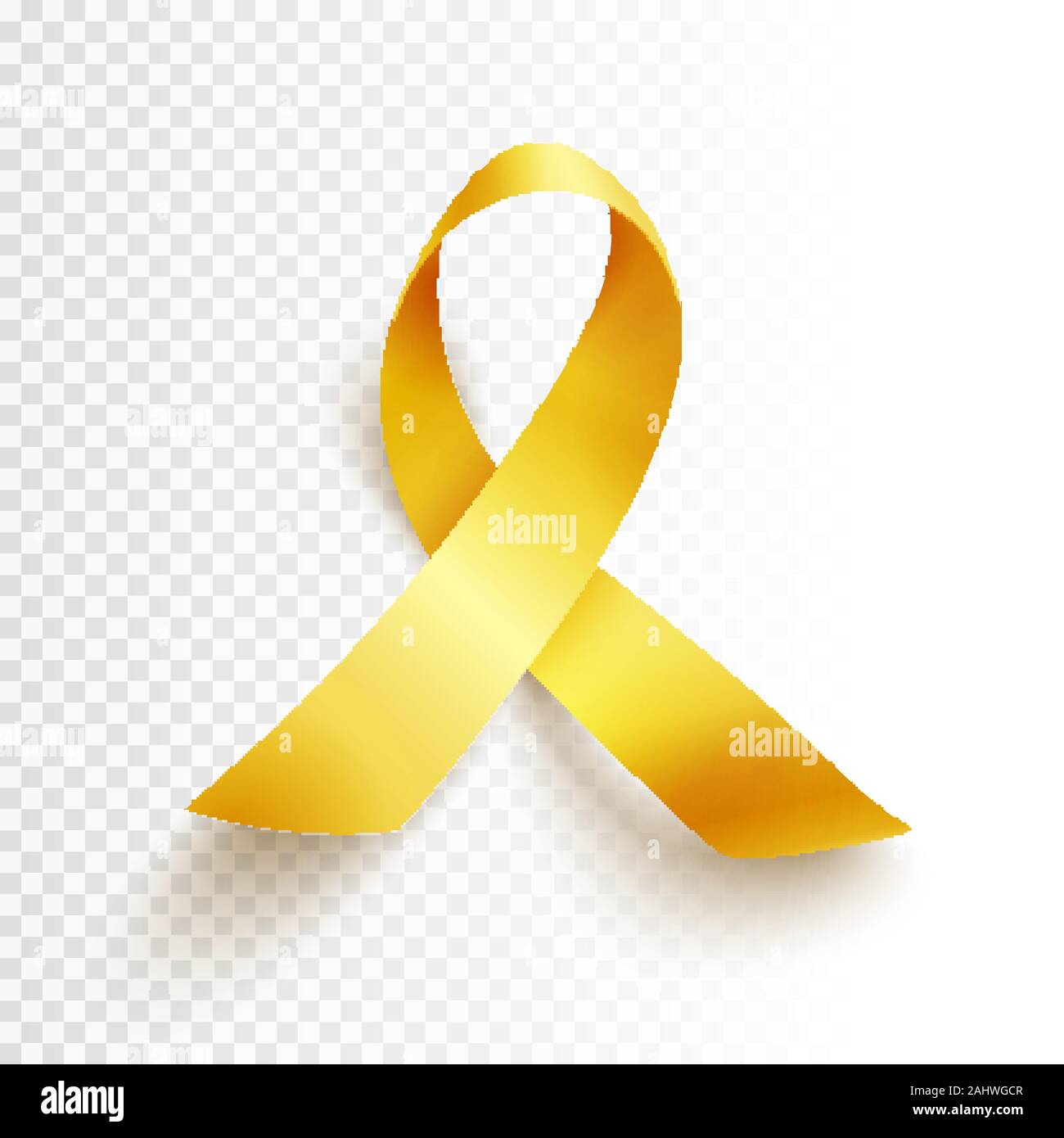 Realistic gold ribbon, childhood cancer awareness symbol, vector