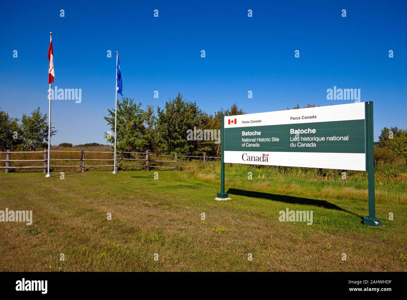 Batoche National Historic Site sign, Saskatchewan, Canada Stock Photo