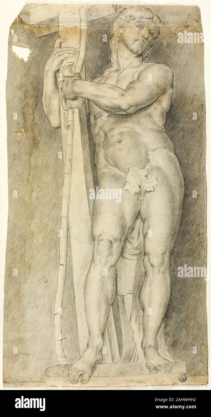 Michelangelo Buonarroti. The Risen Christ. 1700–1899. Italy. Graphite, on ivory wove paperVerso Slight graphite sketch of seated woman and child Stock Photo