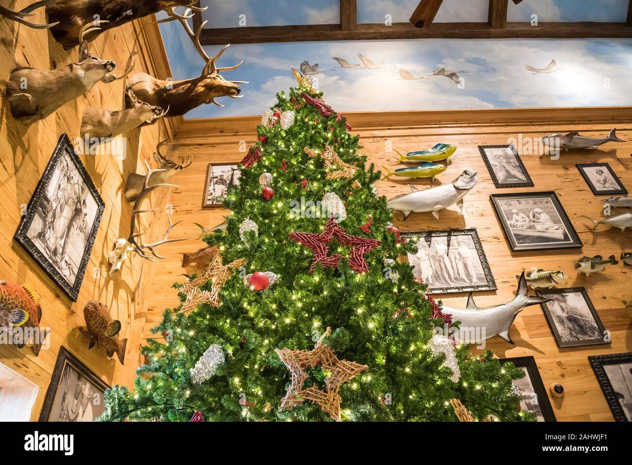 Christmas decorations in a retail store. Stock Photo