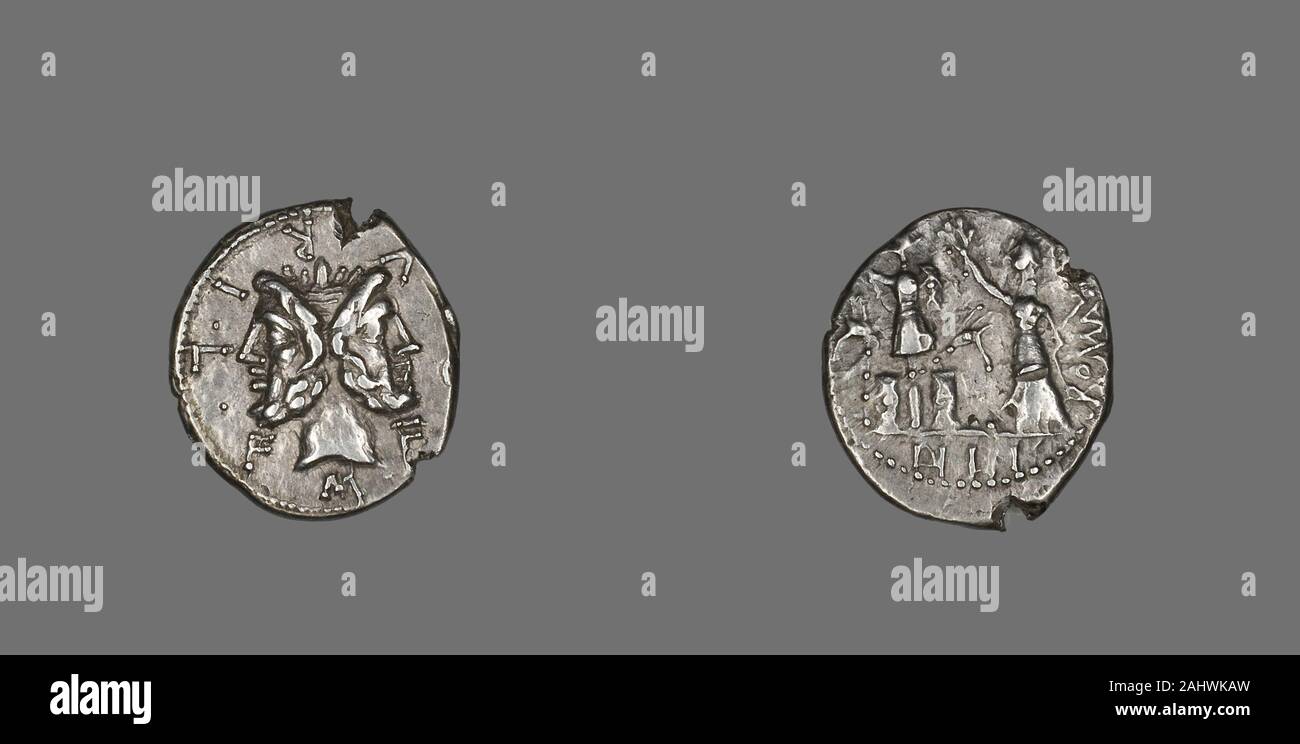 Ancient Roman. Denarius (Coin) Depicting the God Janus. 119 BC. Italy. Silver Stock Photo