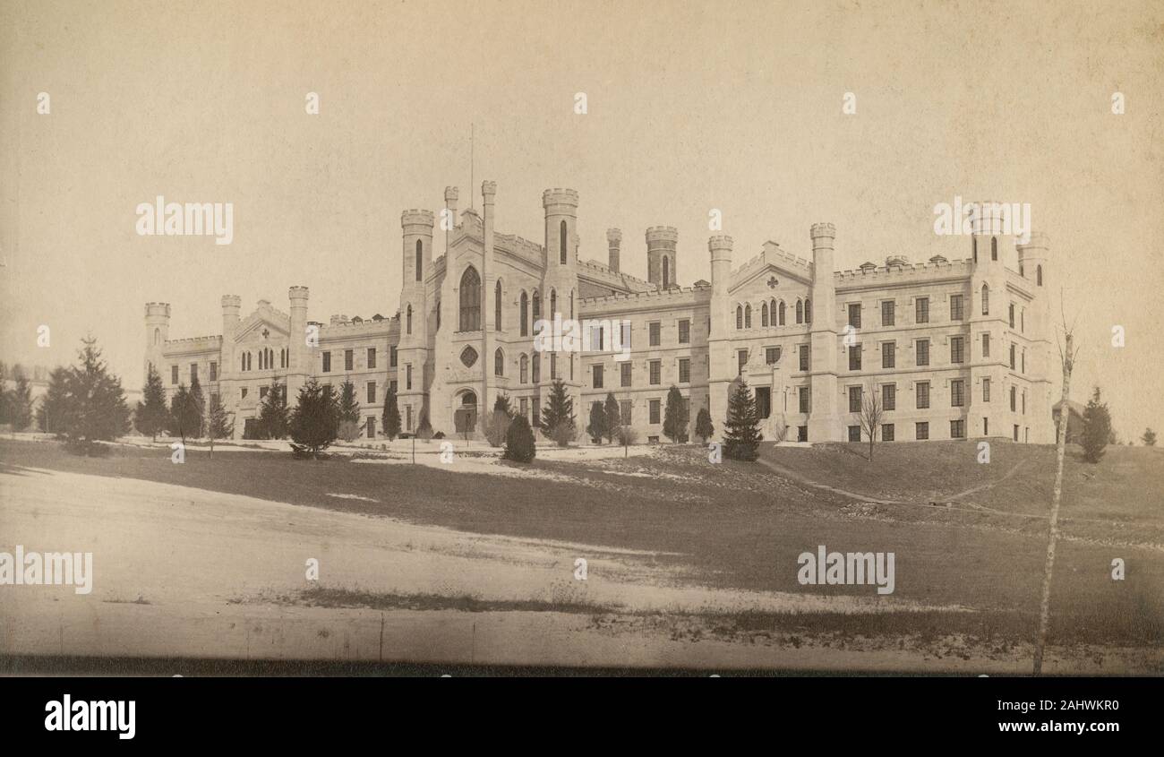 Antique c1890 photograph, the New York State Inebriate Asylum, later known as Binghamton State Hospital, was the first institution designed and constructed to treat alcoholism as a mental disorder in the United States. It served this function until 1879, when it was converted to a mental hospital. SOURCE: ORIGINAL PHOTOGRAPH Stock Photo
