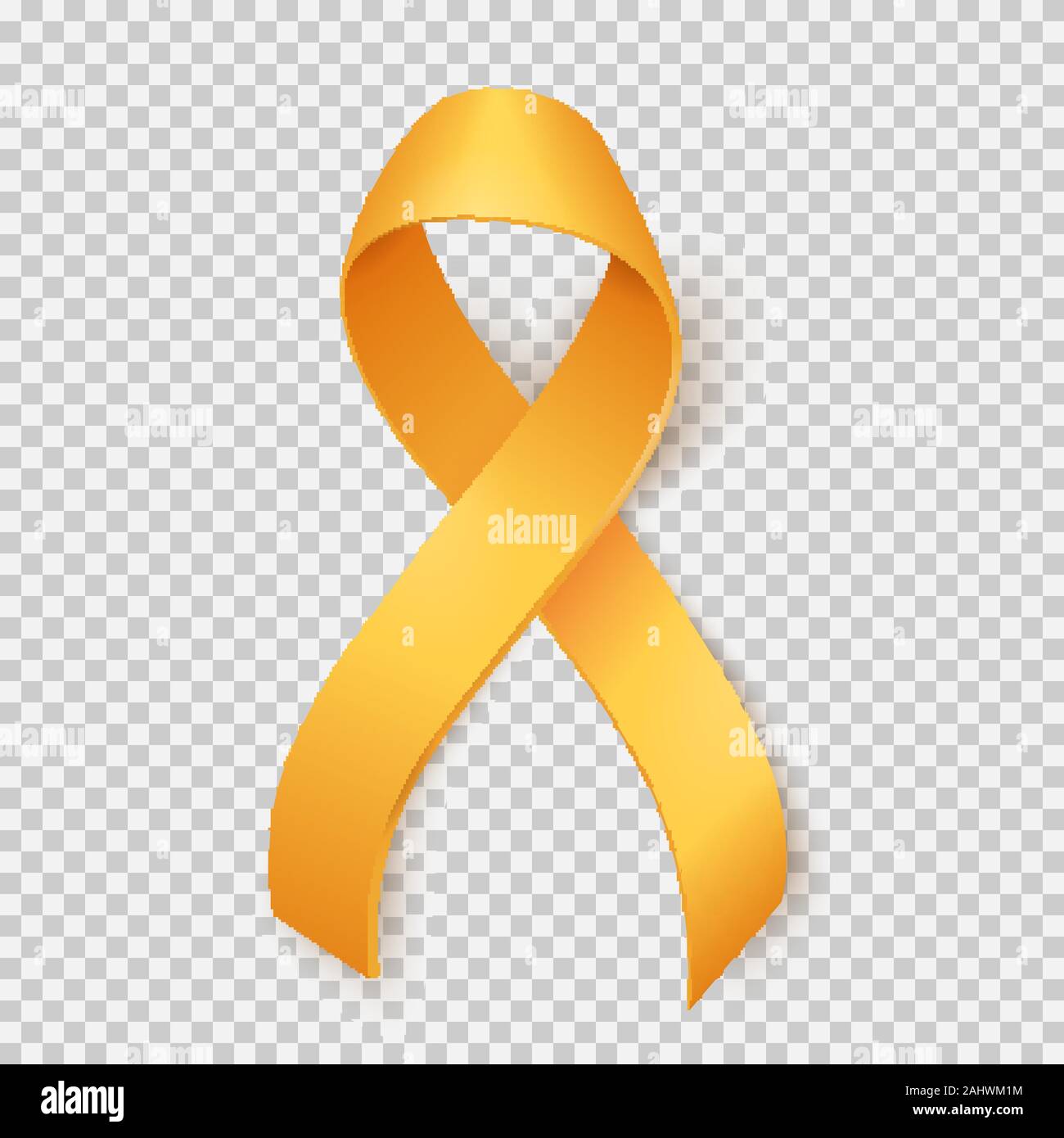 Realistic gold ribbon, childhood cancer awareness symbol, isolated over