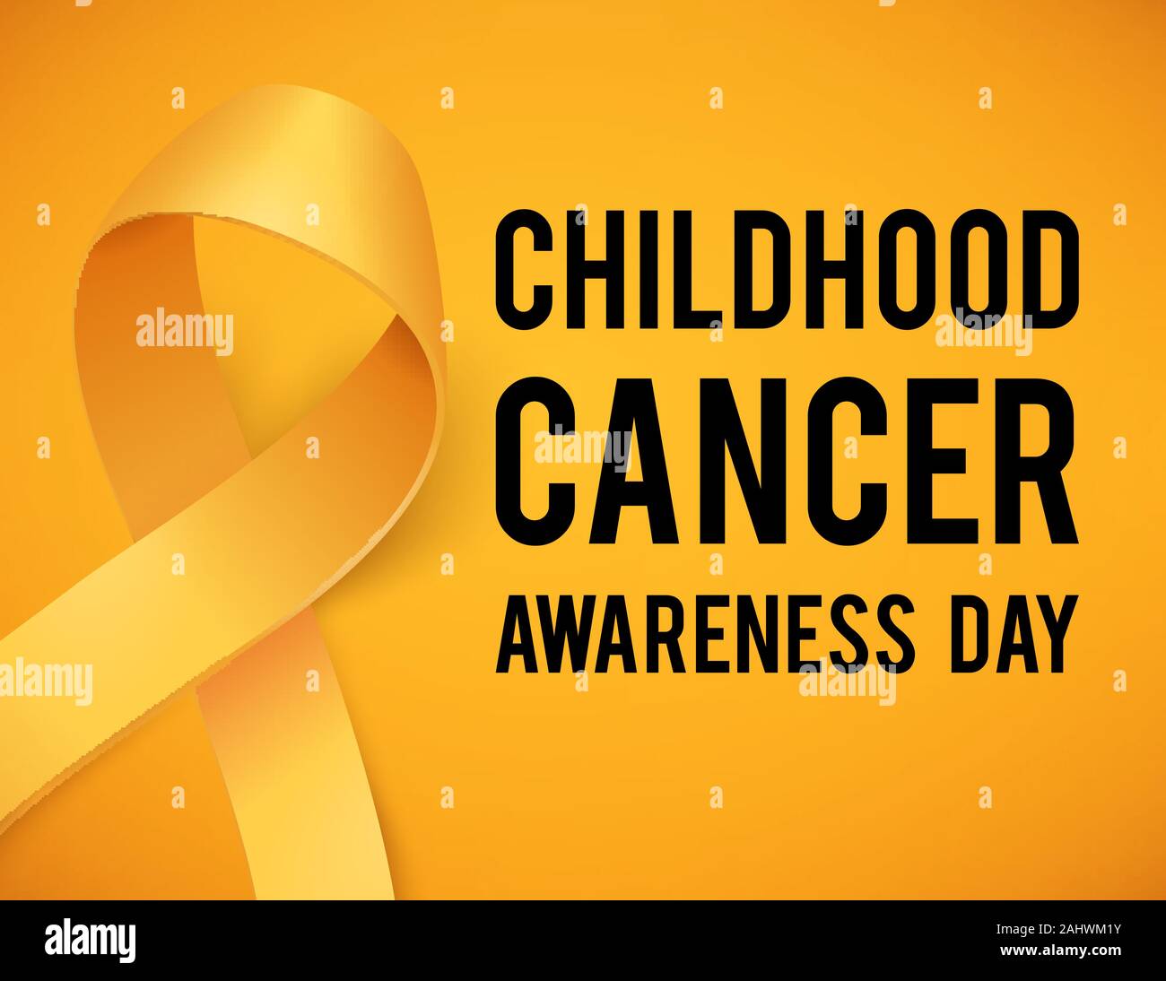 Realistic gold ribbon, childhood cancer awareness symbol, vector