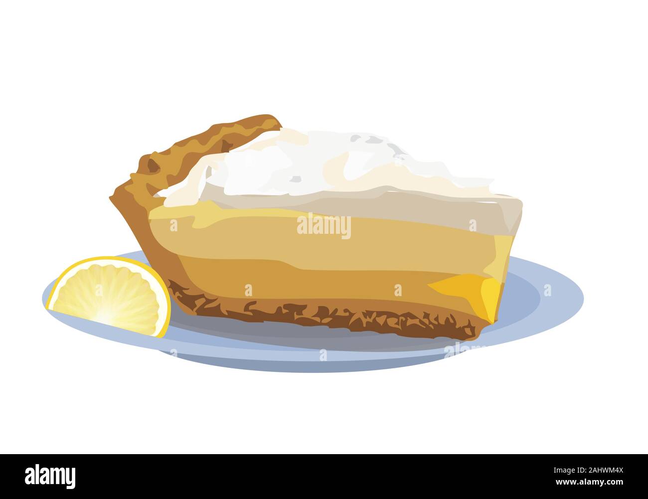 lemon pie. Lemmon cake on the plate on whirte background Stock Vector