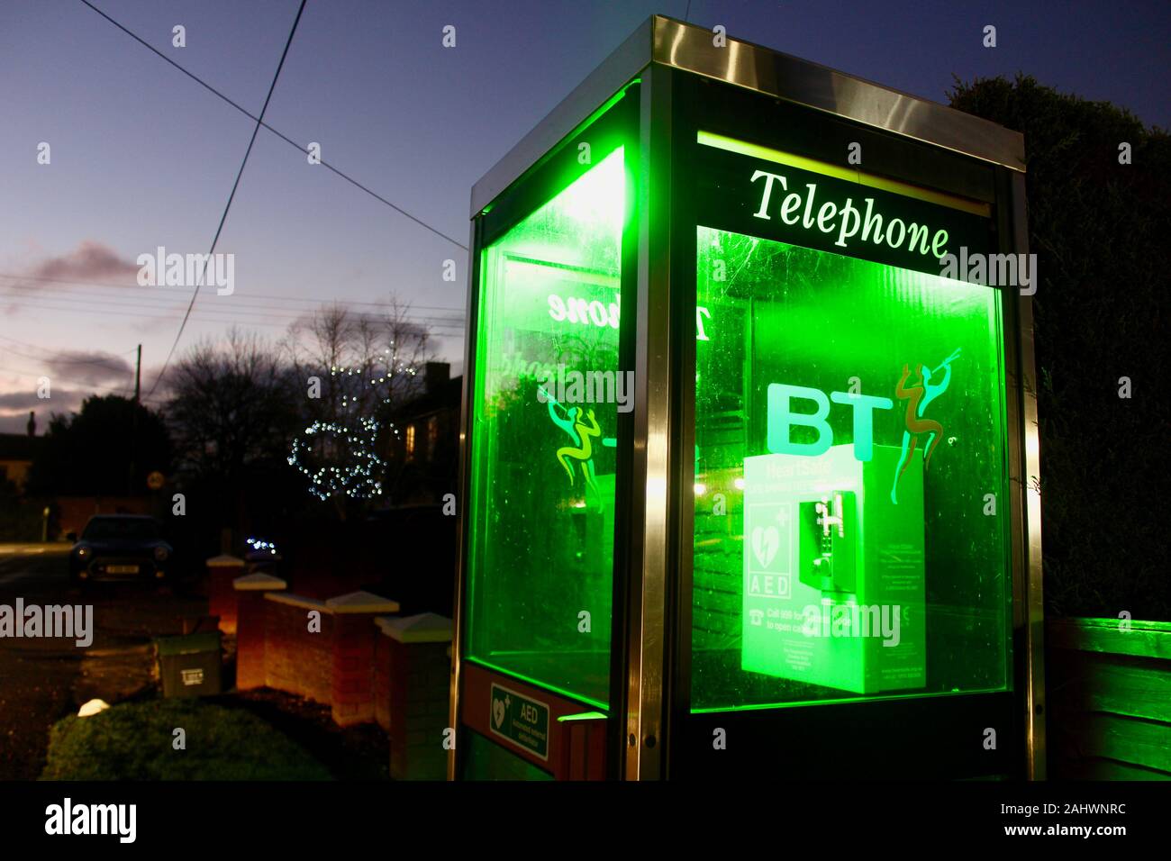 a phone box used to house a defibrillator in rural somerset england uk Stock Photo