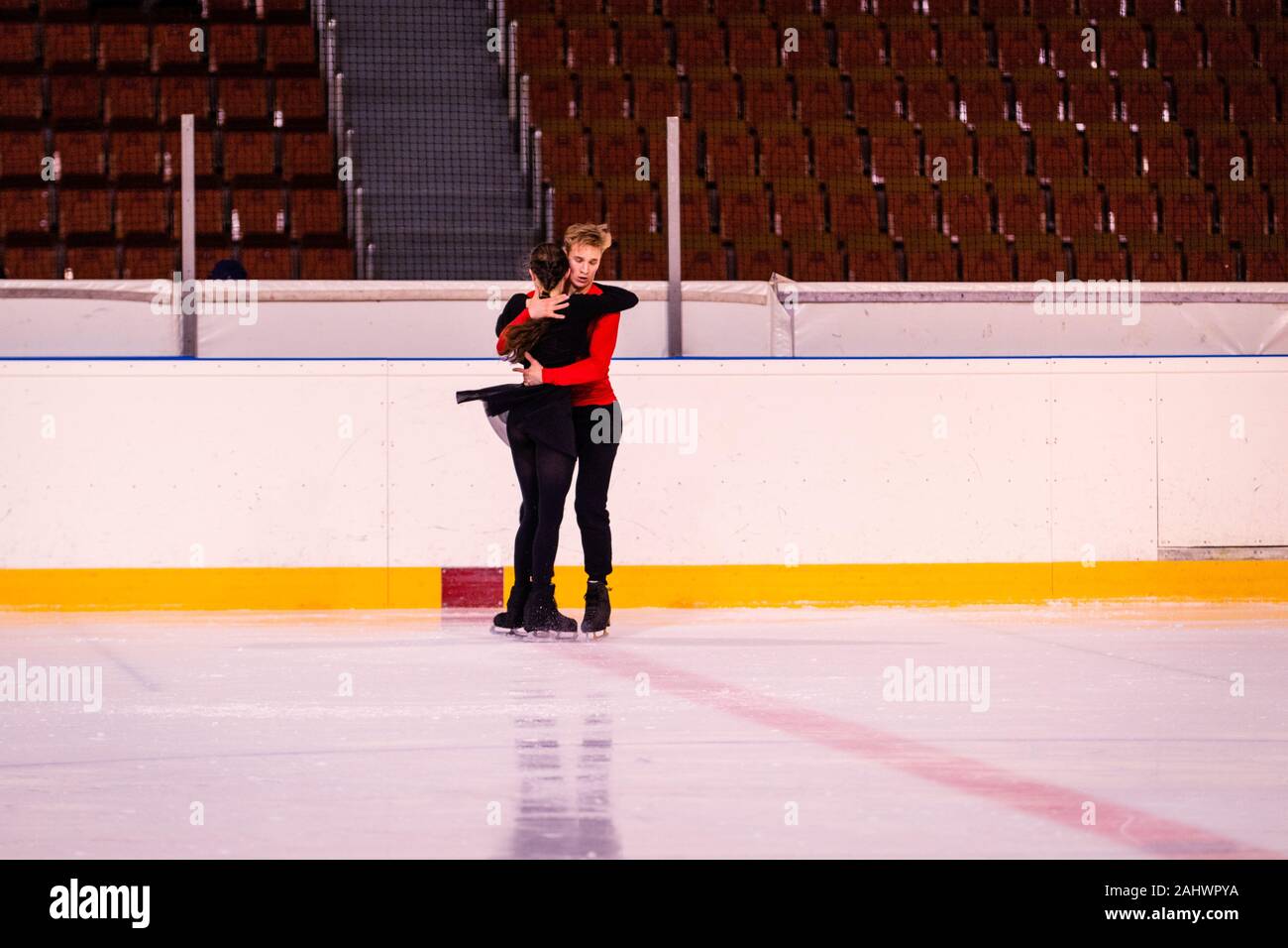 ice arena figure skating training. emotional moment of ice dancing