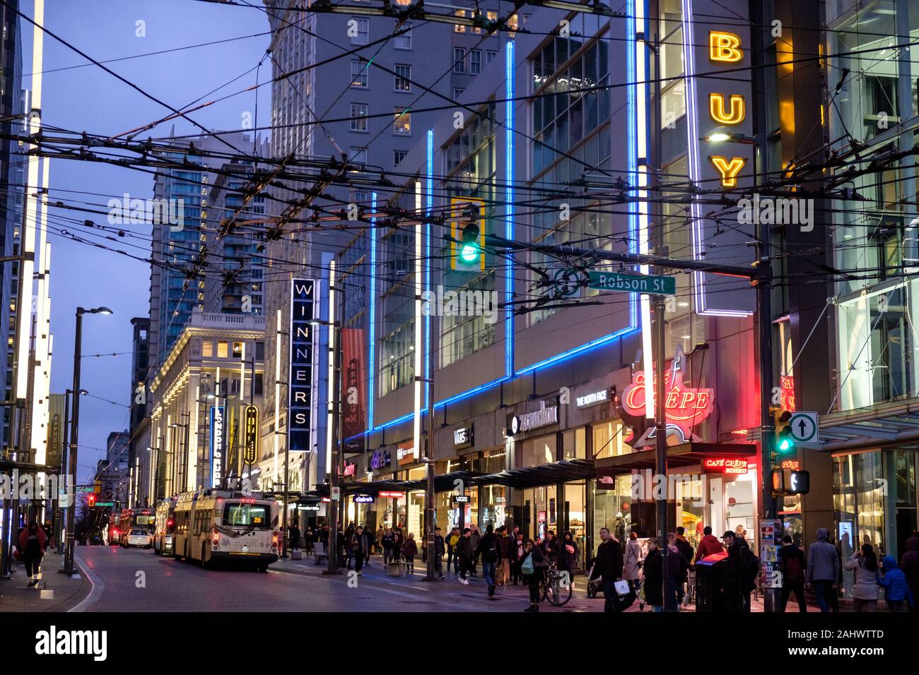 Downtown Vancouver at night, British Columbia, Canada Stock Photo