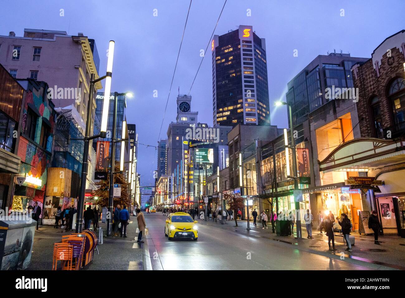 Downtown Vancouver at night, British Columbia, Canada Stock Photo