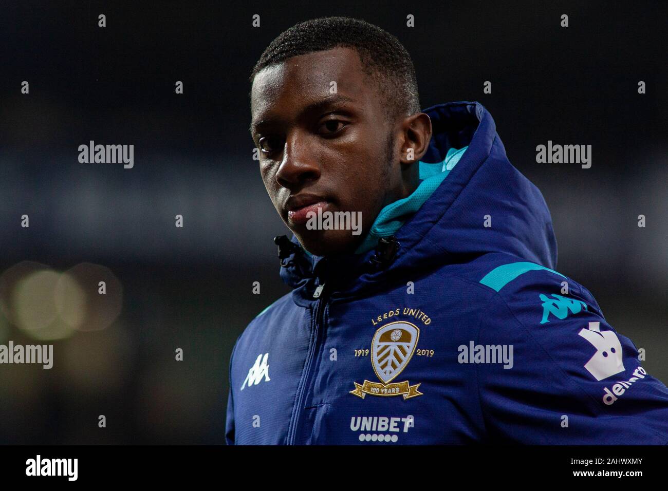 West Bromwich, UK. 01st Jan, 2020. Eddie Nketiah of Leeds United, wearing his tracksuit top looks on at full time. EFL Skybet championship match, West Bromwich Albion v Leeds United at The Hawthorns in West Bromwich on New Years day, Wed 1st Jan 2020. this image may only be used for Editorial purposes. Editorial use only, license required for commercial use. No use in betting, games or a single club/league/player publications. pic by Lewis Mitchell//Andrew Orchard sports photography/Alamy Live news Credit: Andrew Orchard sports photography/Alamy Live News Stock Photo