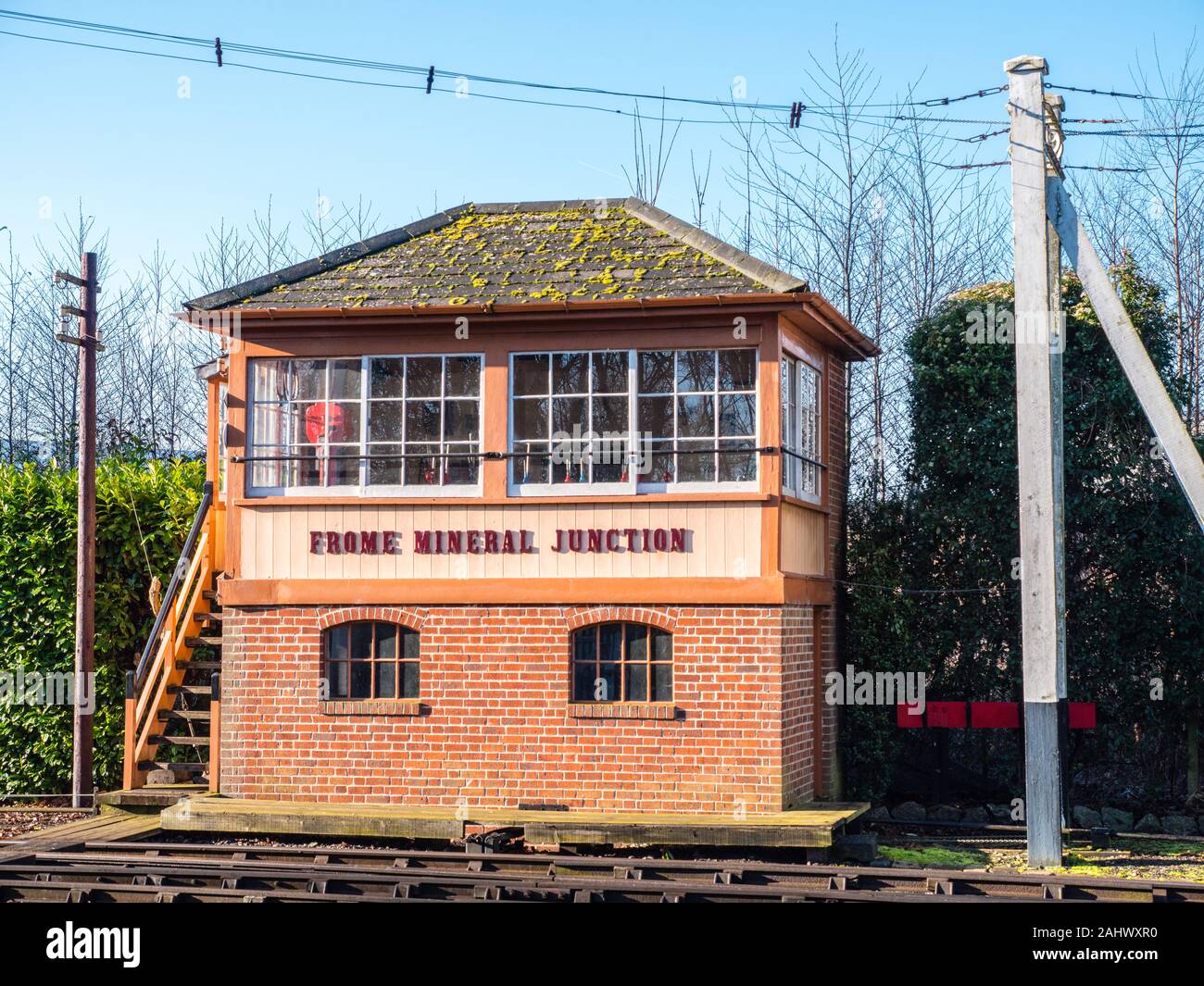 Frome Mineral Junction Signal Box, Didcot Railway Centre, Didcot, Oxfordshire, England, UK, GB. Stock Photo