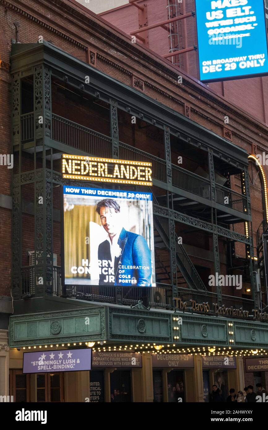 David T. Nederlander Theatre and Harry Connick Jr. Marquee, NYC, USA  2020 Stock Photo