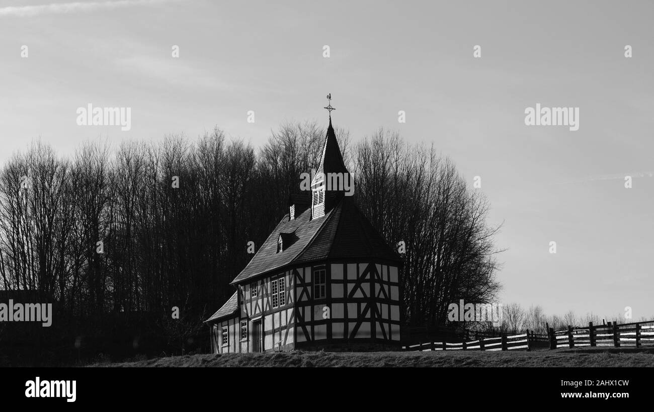 ancient half-timbered church, open air museum Stock Photo
