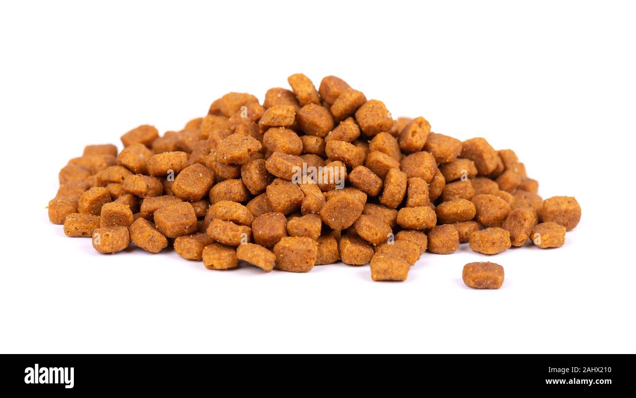 Cat food. Dry pet food, isolated on white background. Stock Photo