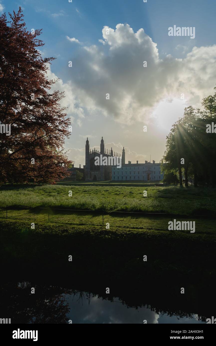 A view of Kings college University Cambridge from the backs on a spring morning sunny Stock Photo