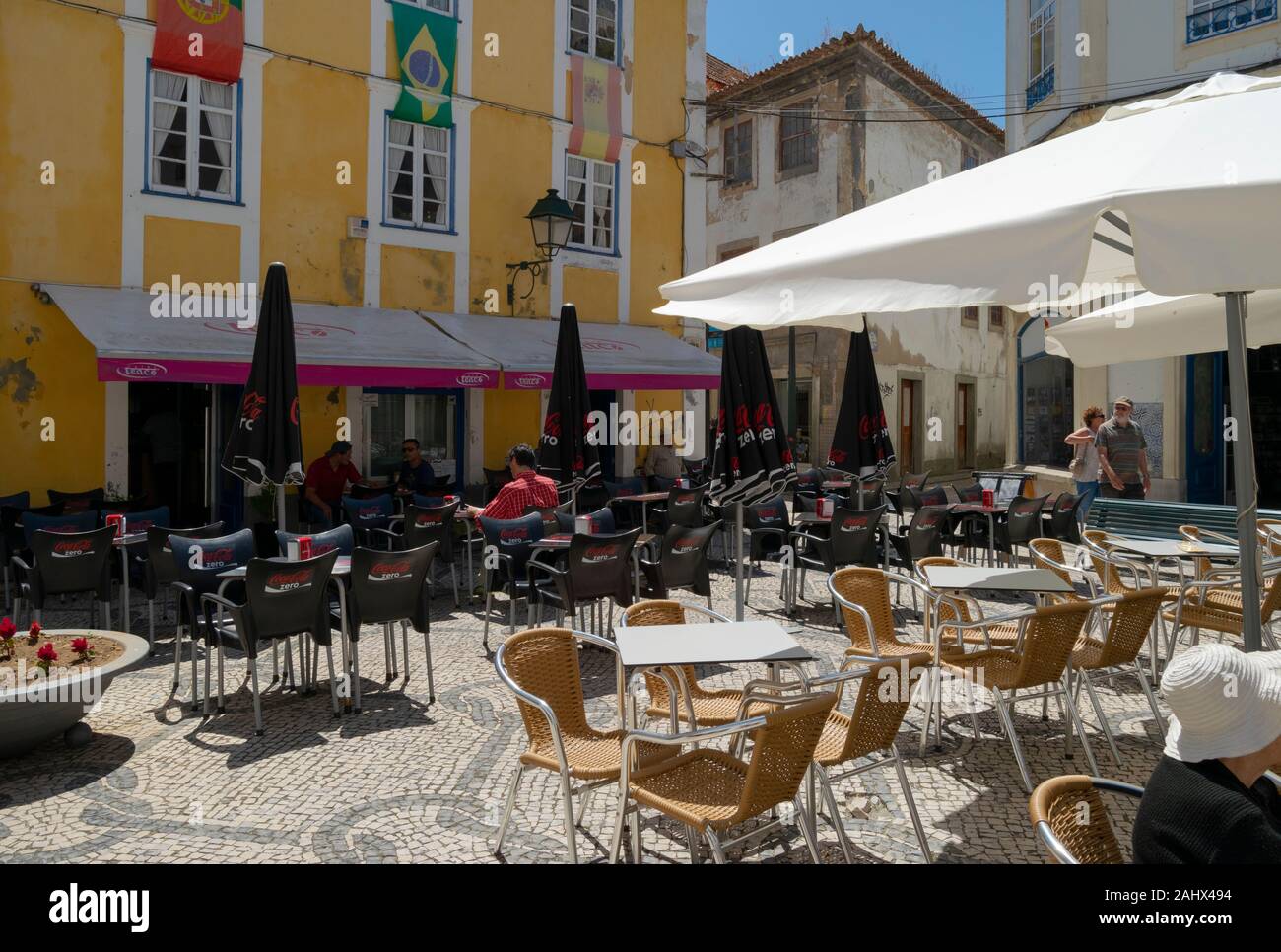 Outdoor cafes in the 14th July square in central Aveiro Portugal Stock Photo