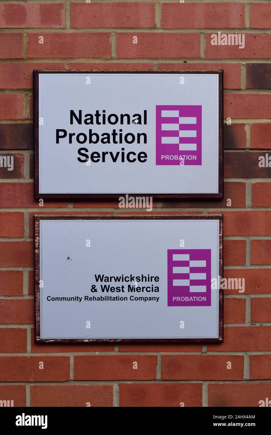 Hereford  UK Dec 24 2019 - National Probation Service sign and Warwickshire and West Mercia Community Rehabilitation Company Stock Photo