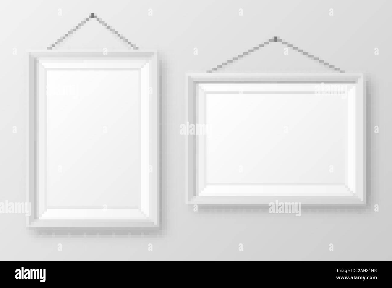 Realistic hanging on a wall blank white picture frame with shadow ...