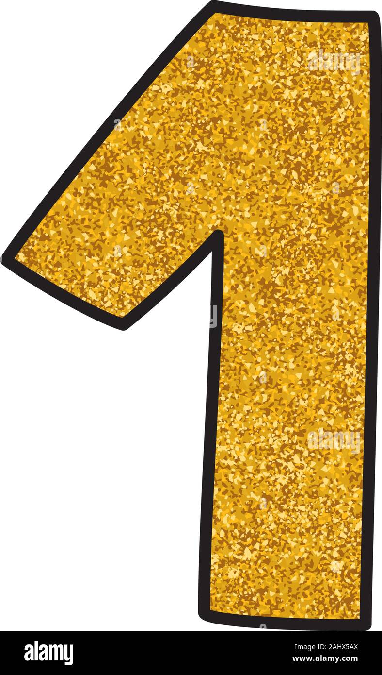 Hand drawn golden vector number 1 isolated on white background Stock