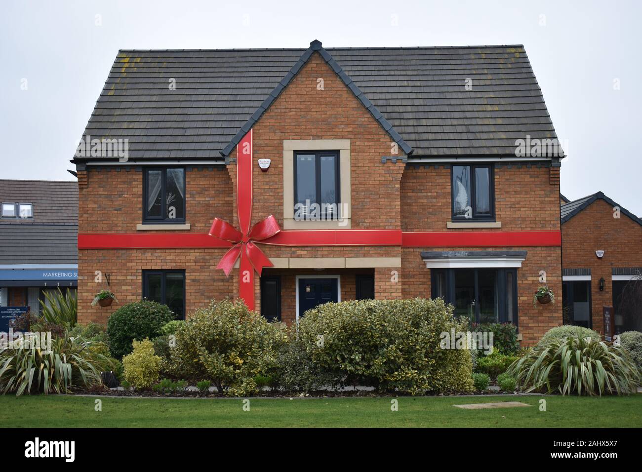 This is a new house built by David Wilson Homes at Fairfields in Milton Keynes, which has been gift wrapped. Stock Photo