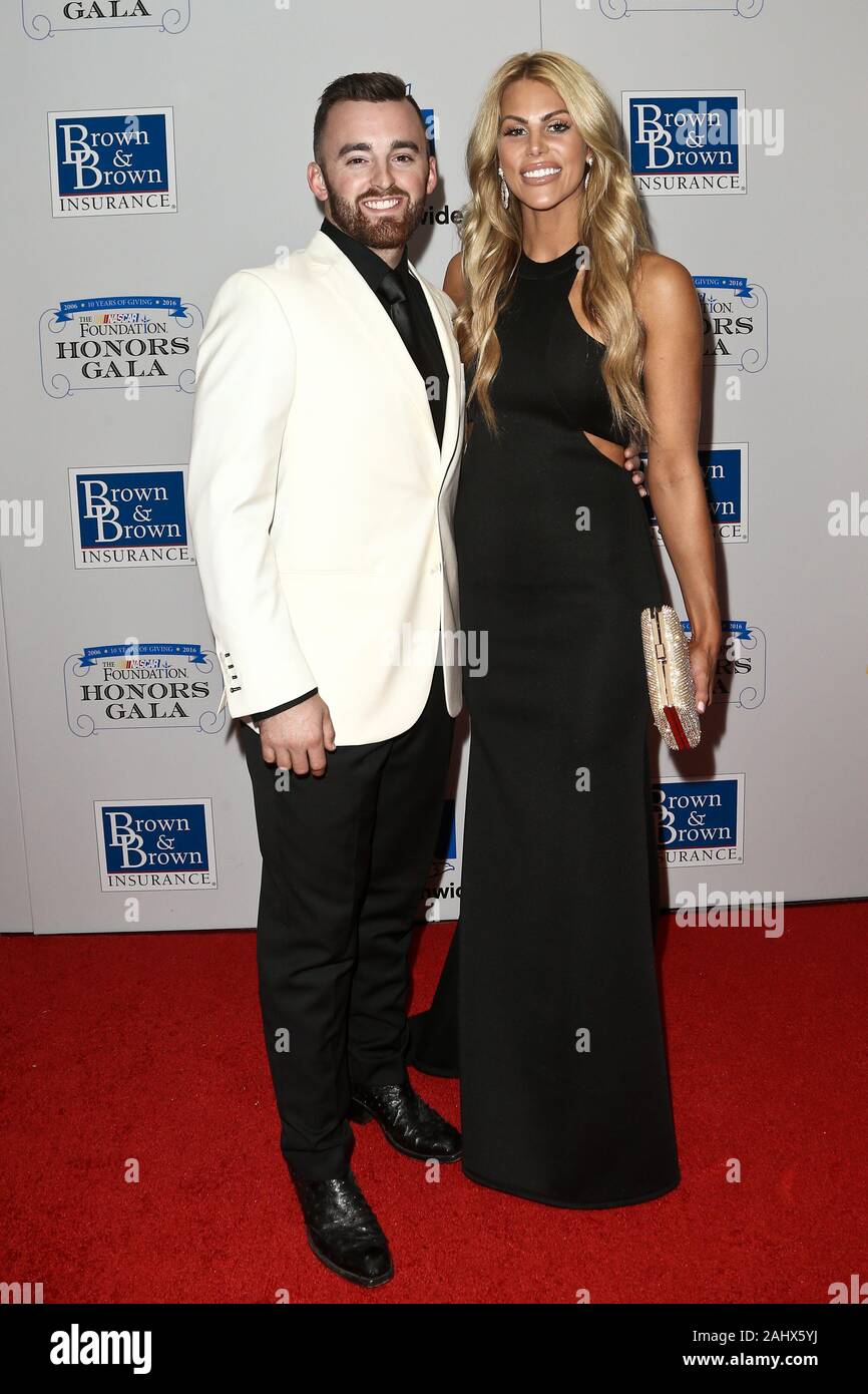 NEW YORK - SEPTEMBER 27: Austin Dillon (L) and wife Whitney attend the 2016 NASCAR Foundation Honors Gala at Marriott Marquis on September 27, 2016. Stock Photo