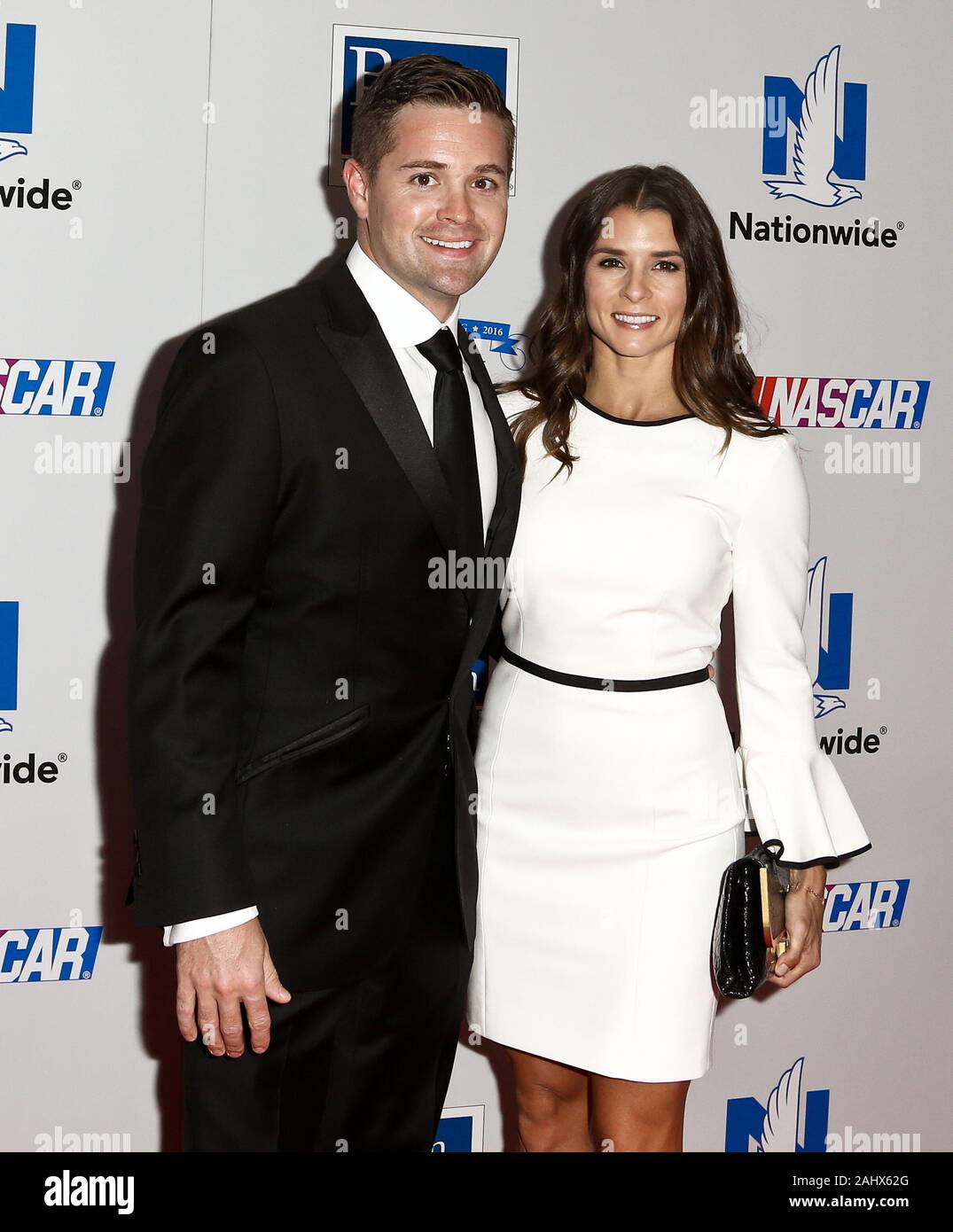 NEW YORK - SEPT 27: Ricky Stenhouse Jr (L) and Danica Patrick attend the 2016 NASCAR Foundation Honors Gala at Marriott Marquis on September 27, 2016. Stock Photo