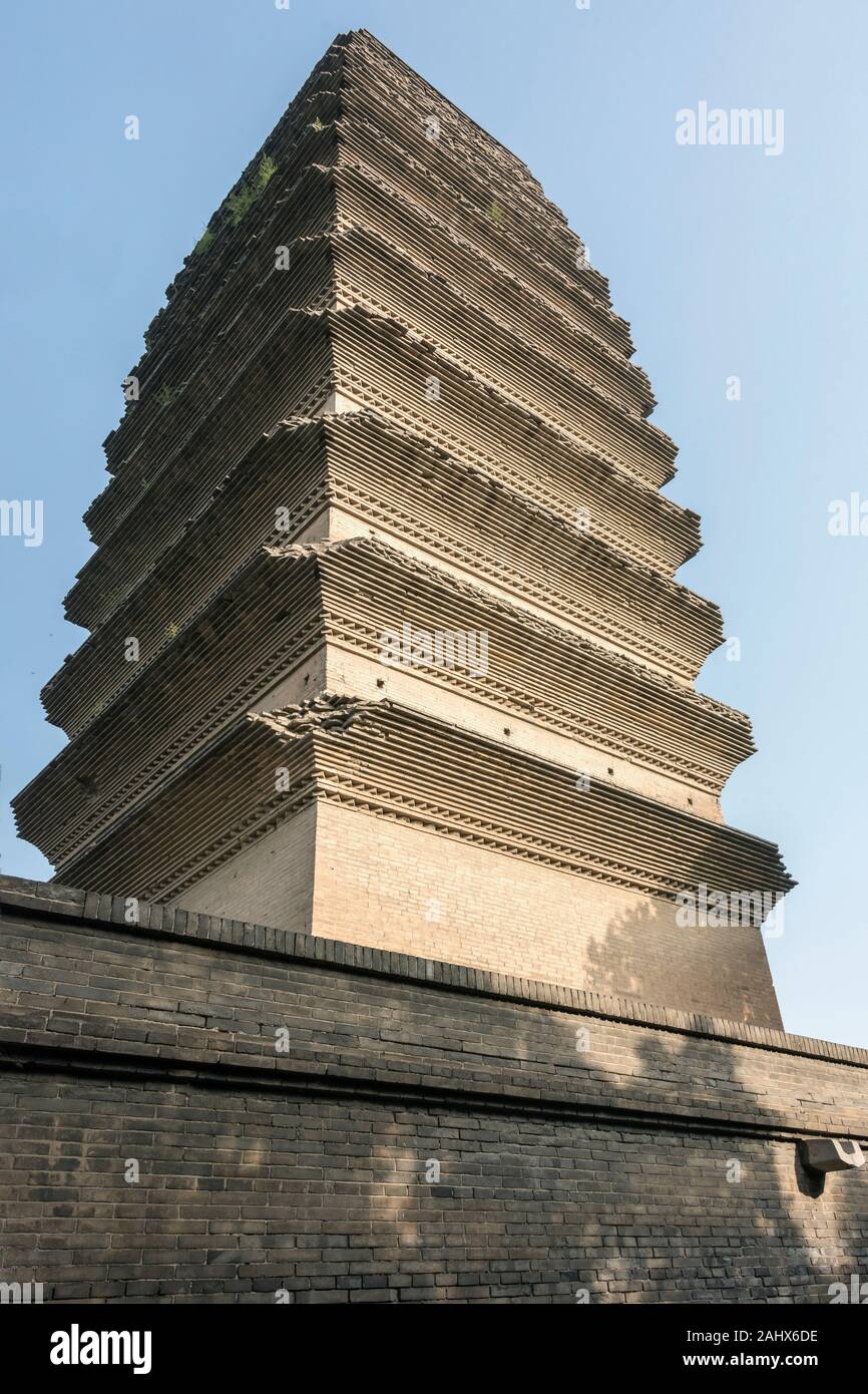 Small Wild Goose Pagoda, 707 AD (Tang Dynasty Buddhist architecture), Silk Road, Xian, China Stock Photo