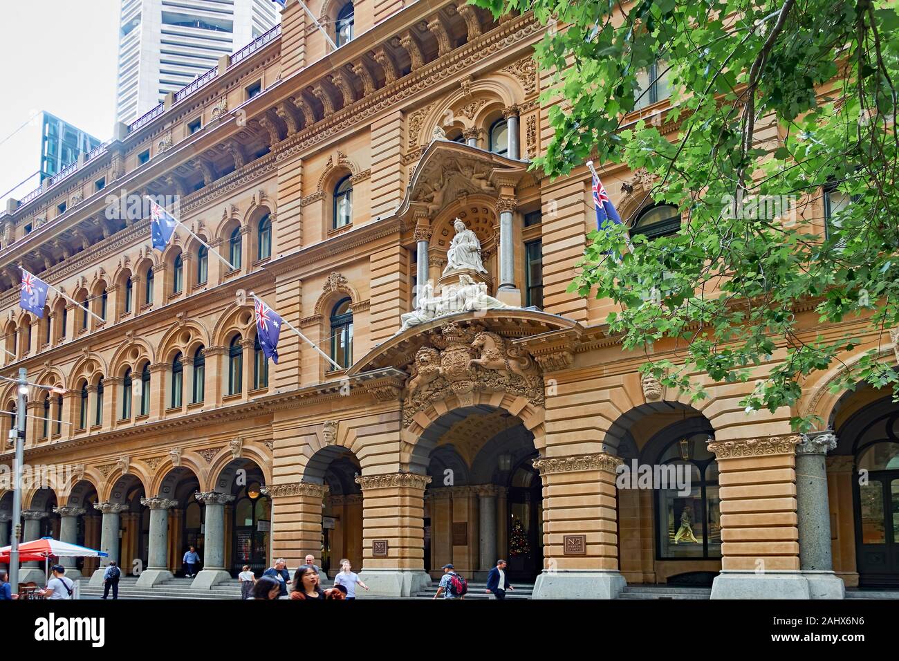 Facade of the old Sydney General Post Office building in Martin Place with statue of Queen Victoria above the main entrance. Stock Photo