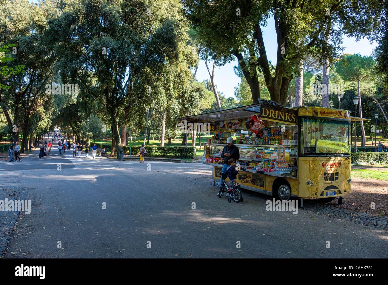 City park, food truck, gelato truck at Villa Borghese Park, Rome, Italy, Europe Stock Photo