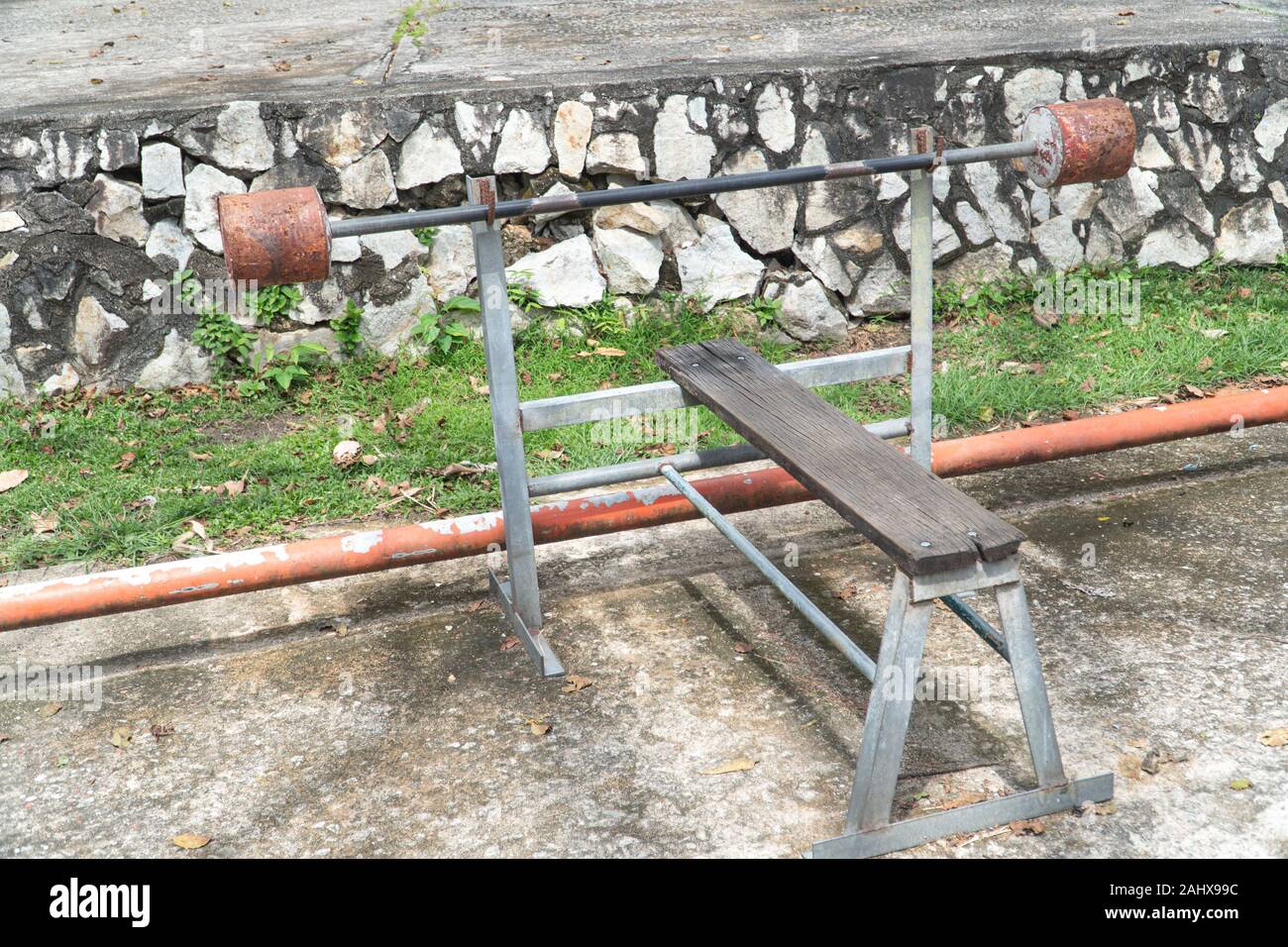 homemade barbell Street workout. Exercise equipment used in weight training  Stock Photo - Alamy