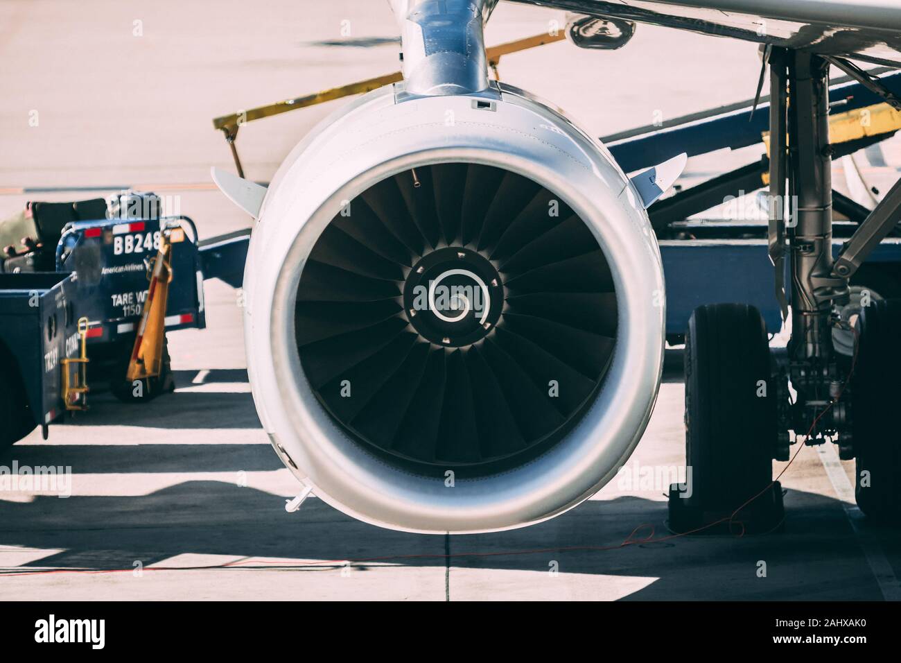 aircraft engine stationary whilst plane is preparing for flight Stock Photo