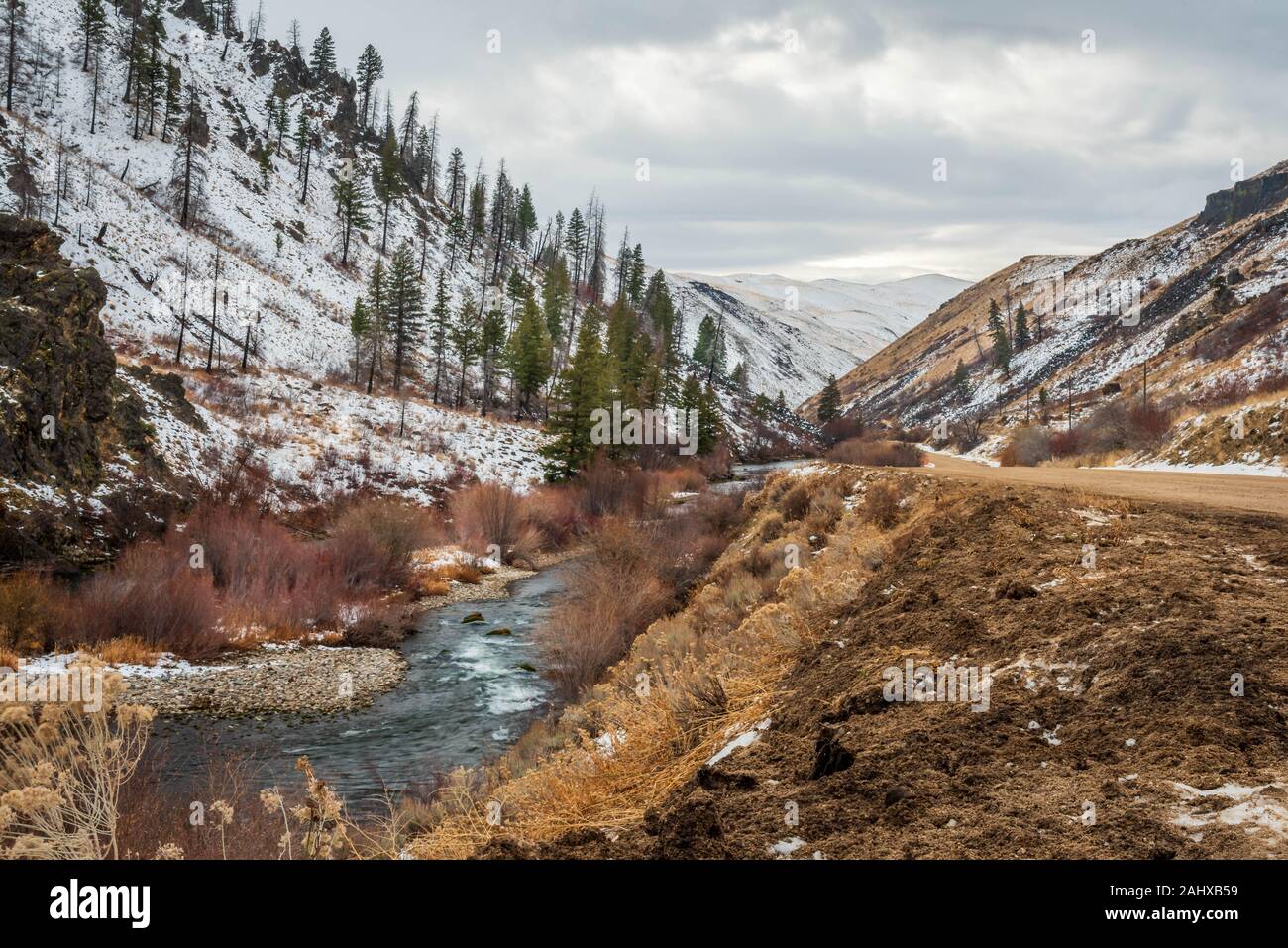 Beautiful view of the South Fork of the Boise RIver in the winter with