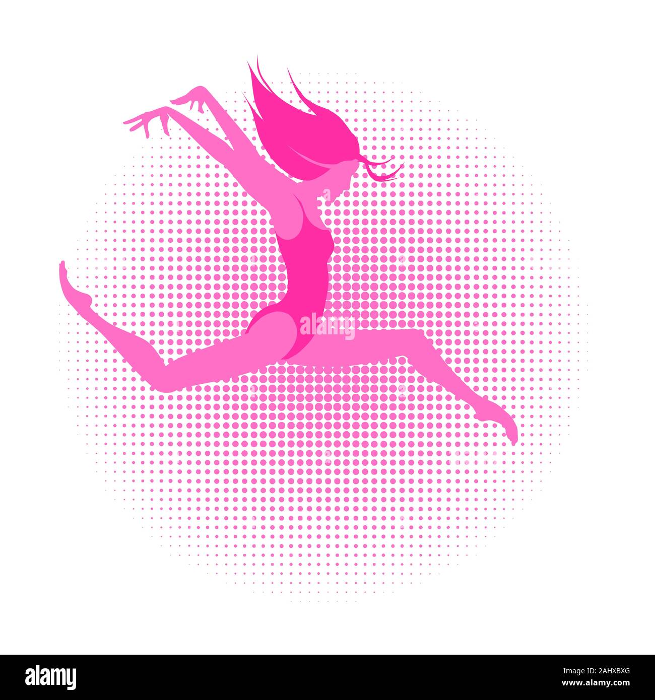 A girl in sportswear performs a dance, gymnastic jump. Silhouette isolated logo print. Dance sports studio. Stock Vector